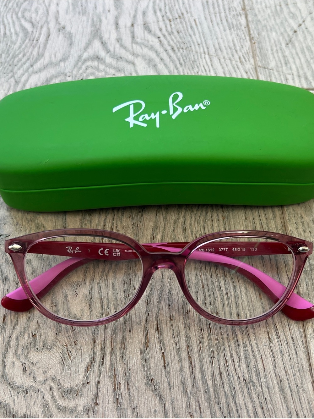 Ray-Ban Kids Pink Transparent Eyeglass Frames with Green Case